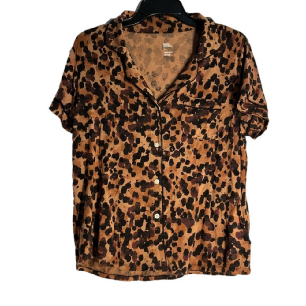Women’s Beautifully Soft Short Sleeve Notch-Collar Sleep Top Leopard Print